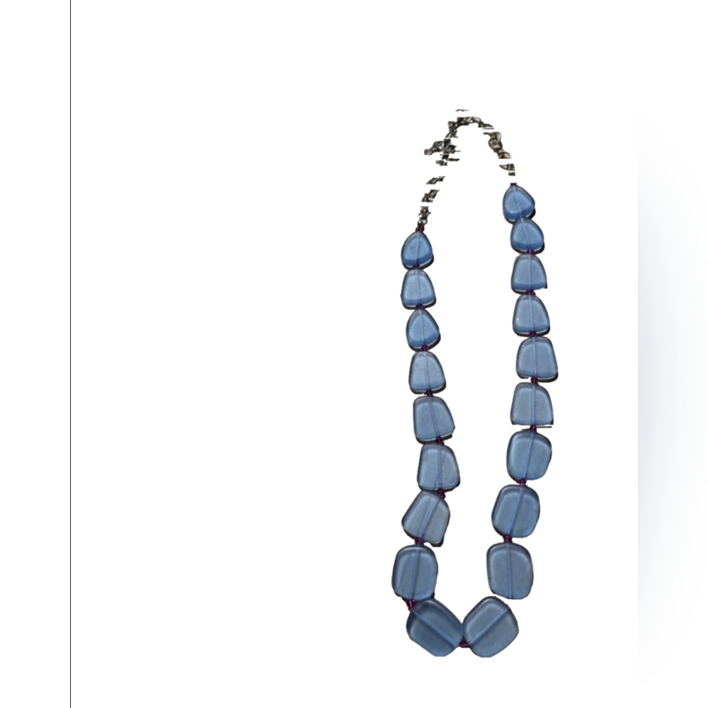 Handmade Blue Seaglass and Pink Bead Necklace 26" Long